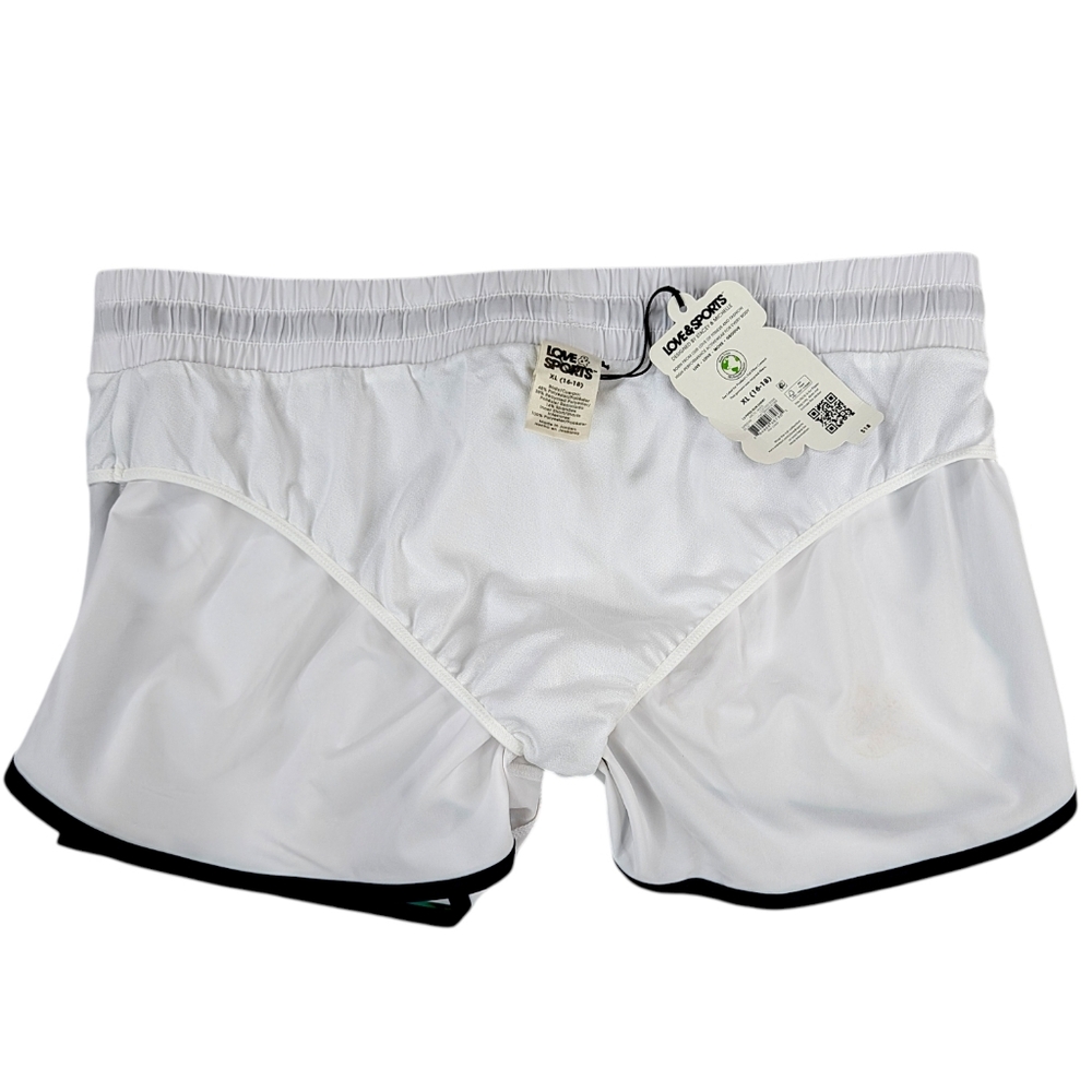 Love & Sports XL Running Shorts White Green Womens Retro Brief Liner Quick Dry - Picture 5 of 11